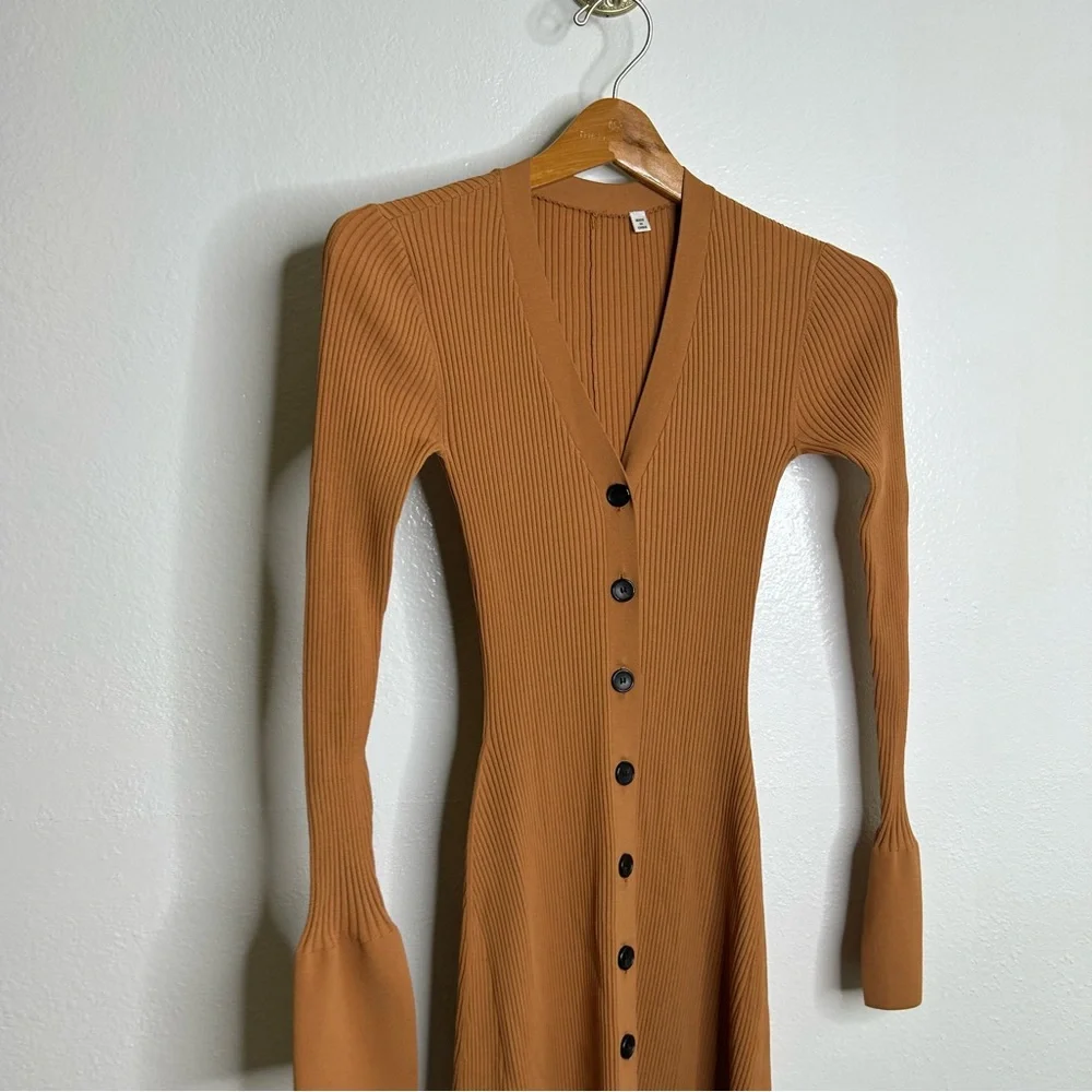 A.L.C. Tamara Button Front Maxi Dress Ribbed Long Sleeve in Cashew XS - Picture 3 of 12